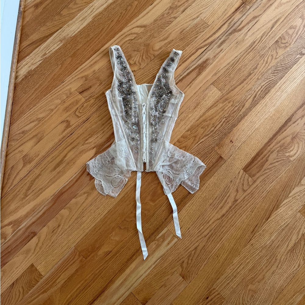 Victoria’s Secret corset bustier beaded sequin mesh lingerie top - Picture 2 of 4